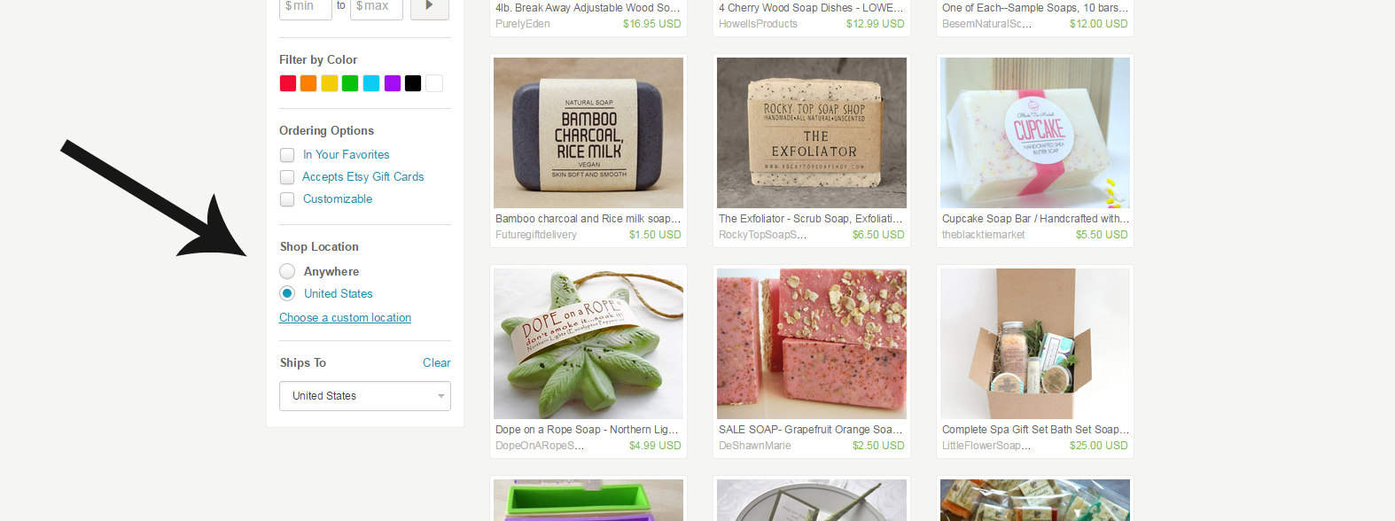 etsy local with arrow